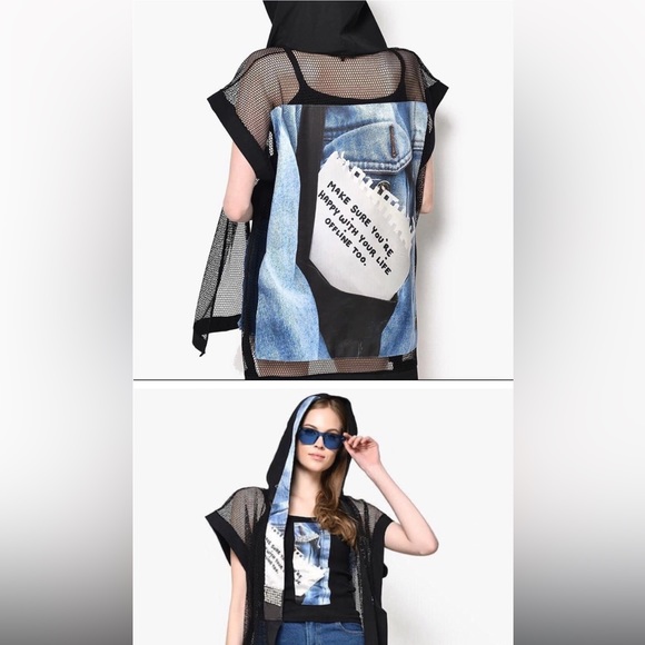 New NWT short sleeve black hooded jacket size M - Picture 2 of 14